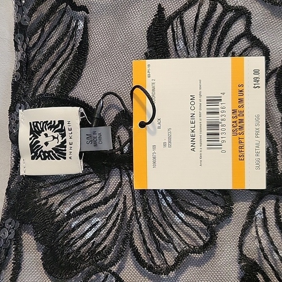 Anne Klein Black Mesh Floral Embroidered Sequined Cover Up Shawl Tunic Size S/M - Picture 5 of 11